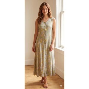 Vintage 90s Toujours Dress S Maxi Floral Laced Tie Back Button Cottagecore Boho